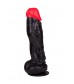 Чёрный фаллоимитатор с красной головкой - 20 см.