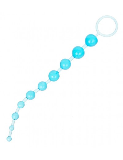Голубая анальная цепочка с кольцом - 30 см.