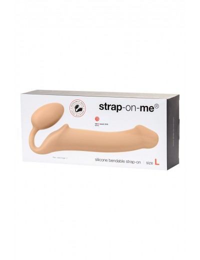 Телесный безремневой страпон Silicone Bendable Strap-On L