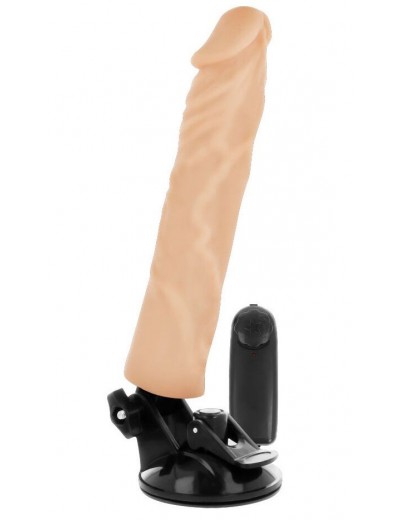 Телесный вибратор на мощной присоске Basecock Realistic Vibrator - 21 см.