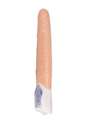 Телесный вибратор Long John Realistic Thrusting Vibrator с функцией толкания - 20 см.