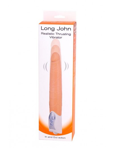 Телесный вибратор Long John Realistic Thrusting Vibrator с функцией толкания - 20 см.