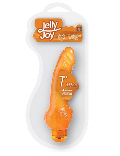 Оранжевый гелевый вибратор с широким основанием JELLY JOY 7INCH 10 RHYTHMS - 17,5 см.