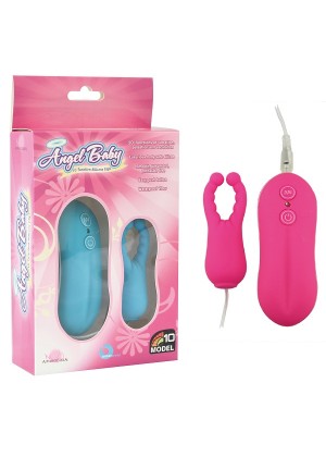 Розовый вибростимулятор с усиками Angel Baby NIpple Cock clips 