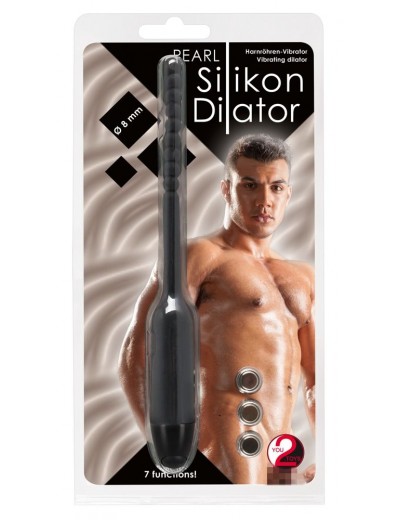 Чёрный вибростимулятор для уретры Silikon Dilator - 19 см.