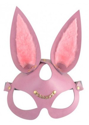 Розовая кожаная маска  Зайка  с длинными ушками