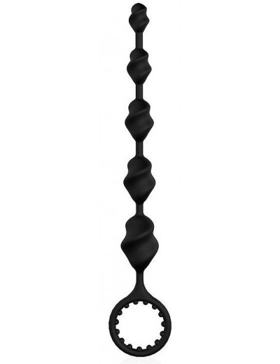 Черная анальная цепочка-елочка с колечком-ограничителем - 23,1 см.