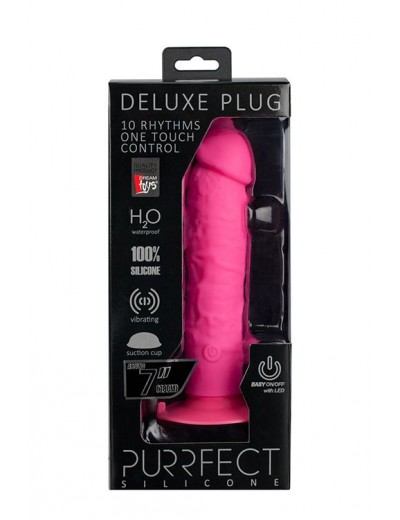 Розовый вибратор-реалистик на присоске PURRFECT SILICONE ONE TOUCH - 20 см.