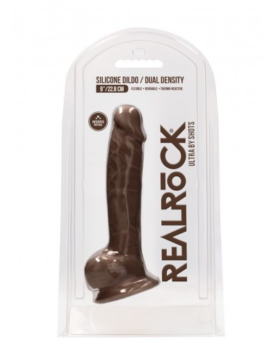 Коричневый фаллоимитатор Silicone Dildo With Balls - 22,8 см.