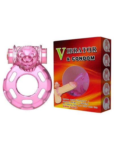 Розовое эрекционное кольцо с вибрацией Pink Bear