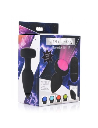 Черная светящаяся анальная пробка 7X Light Up Rechargeable Anal Plug - 9,4 см.