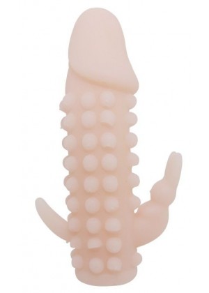 Телесная насадка на пенис со стимулятором клитора - 12,2 см.