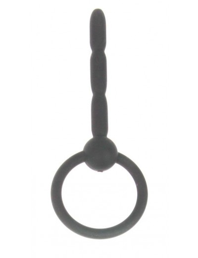 Чёрный уретральный стимулятор с колечком-ограничителем - 6 см.
