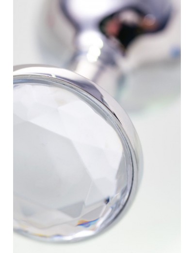 Малая серебристая анальная втулка с прозрачным кристаллом - 6 см.