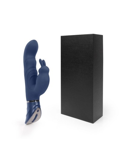 Темно-синий вибромассажер-кролик с 9 режимами вибрации - 24 см.