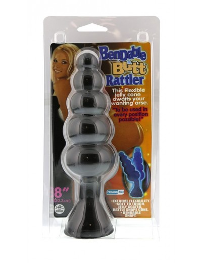 Чёрная анальная ёлочка на ножке BENDABLE BUTT RATTLER - 20,3 см.