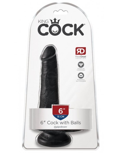 Черный фаллоимитатор с мошонкой и присоской 6  Cock with Balls - 17,8 см.