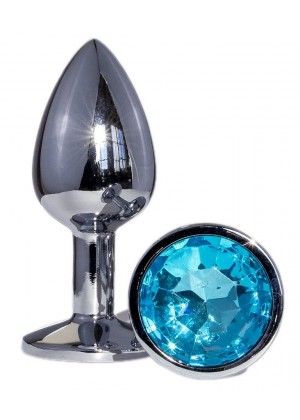 Металлическая анальная втулка с голубым кристаллом - 7,2 см.