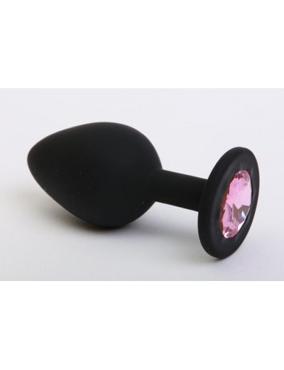 Черная силиконовая пробка с розовым кристаллом - 7 см.