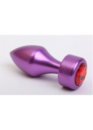 Фиолетовая анальная пробка с широким основанием и красным кристаллом - 7,8 см.
