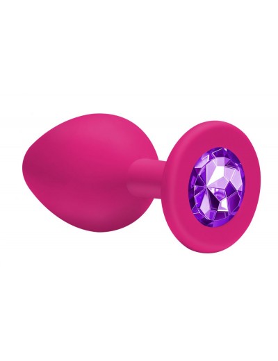 Малая розовая анальная пробка Emotions Cutie Small с фиолетовым кристаллом - 7,5 см.