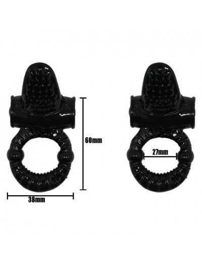 Чёрное эрекционное кольцо с вибрацией и щеточкой для клитора