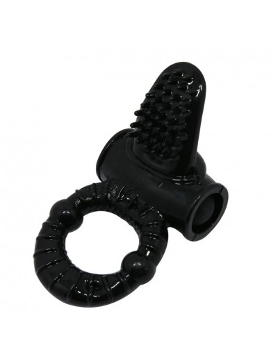 Чёрное эрекционное кольцо с вибрацией и щеточкой для клитора