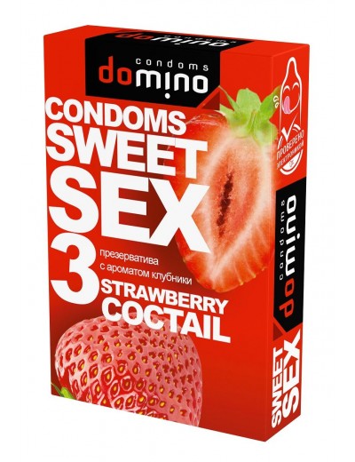 Презервативы для орального секса DOMINO Sweet Sex с ароматом клубничного коктейля  - 3 шт.