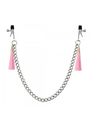 Зажимы на соски с розовыми кистями Tassel Nipple Clamp With Chain
