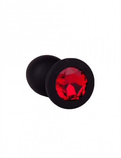 Чёрная анальная втулка с красным кристаллом - 7,3 см.