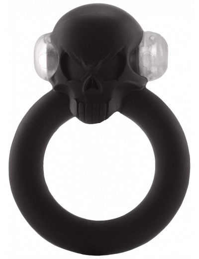 Чёрное виброкольцо Shadow Skull Cockring с черепом