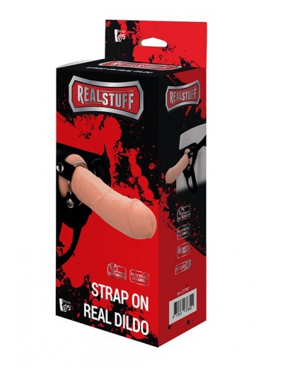 Черные трусики с телесной насадкой STRAP ON REAL DILDO - 21 см.