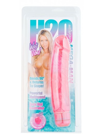 Розовый водонепроницаемый реалистик H2O MEGA MAN WATERPROOF VIBRATOR - 19 см.