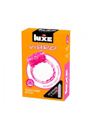 Розовое эрекционное виброкольцо Luxe VIBRO  Техасский бутон  + презерватив