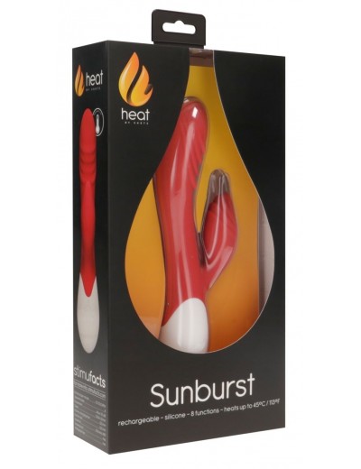 Красный вибратор-кролик Sunburst с функцией нагрева - 20 см.