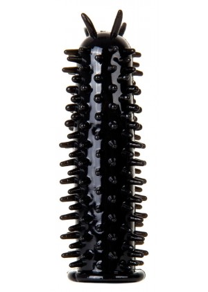 Черная насадка на пенис с шипами по всей длине - 13 см.