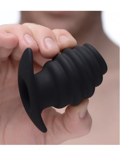 Малая черная анальная пробка Hive Ass Tunnel Silicone Ribbed Hollow Anal Plug Small - 6,86 см.