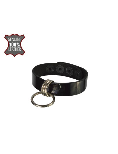 Черный лаковый кожаный браслет с подвесным колечком