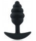Черная ребристая анальная втулка с ограничителем - 9 см.