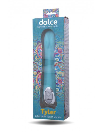 Голубой силиконовый вибратор Dolce Tyler - 16,5 см.