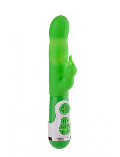 Зеленый вибратор с клиторальным стимулятором INSTYLE DUO VIBRATOR 5.5INCH - 14 см.