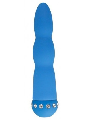 Голубой вибратор WAVY WAND со стразами - 14 см.