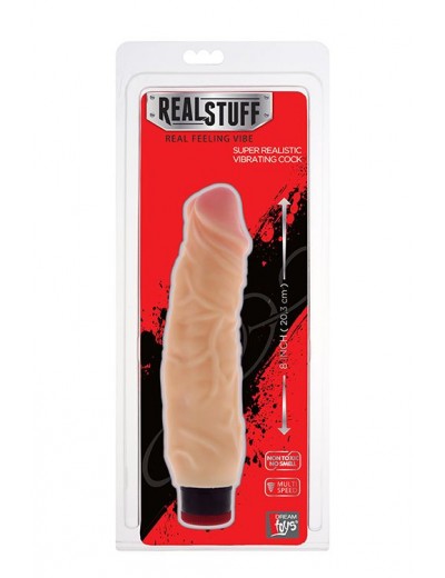 Вибратор-реалистик с крупными венами на поверхности REALSTUFF 8INCH VIBRATOR - 20,3 см.