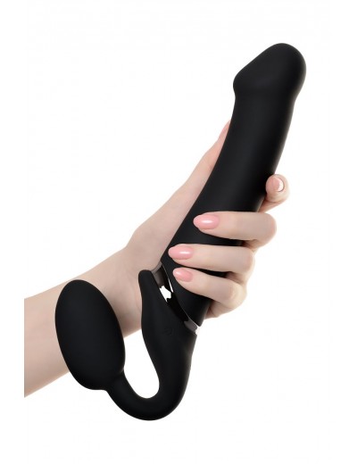 Черный безремневой вибрострапон Vibrating Bendable Strap-On L