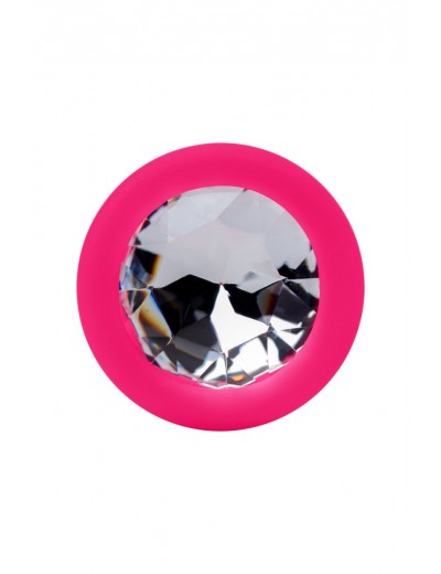 Розовый анальный страз с прозрачным кристаллом - 7,3 см.