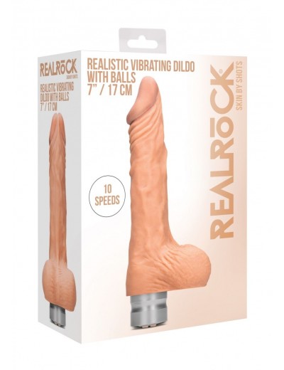 Телесный вибратор Vibrating Dildo With Balls - 17 см.