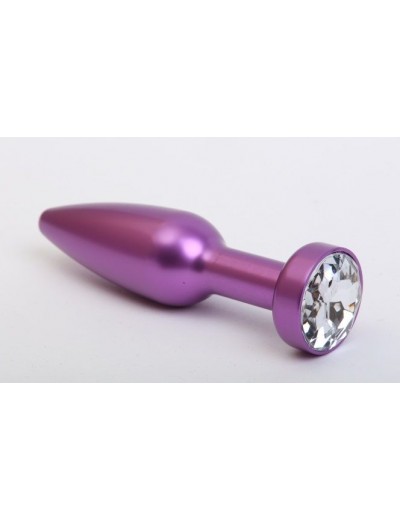 Фиолетовая анальная пробка с прозрачным стразом - 11,2 см.