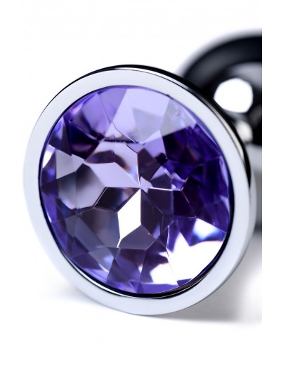 Серебристая конусовидная анальная пробка с фиолетовым кристаллом - 7 см.
