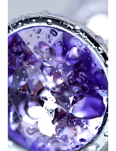 Серебристая конусовидная анальная пробка с фиолетовым кристаллом - 7 см.