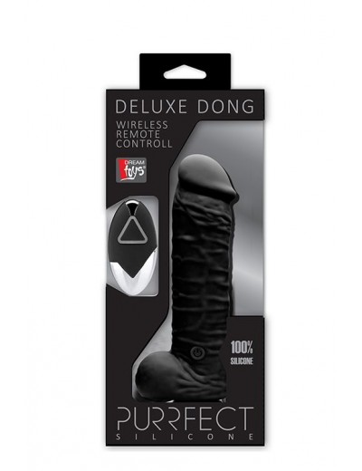 Чёрный реалистик на присоске и с пультом ДУ PURRFECT SILICONE DELUXE REMOTE VIBE 7IN - 18 см.